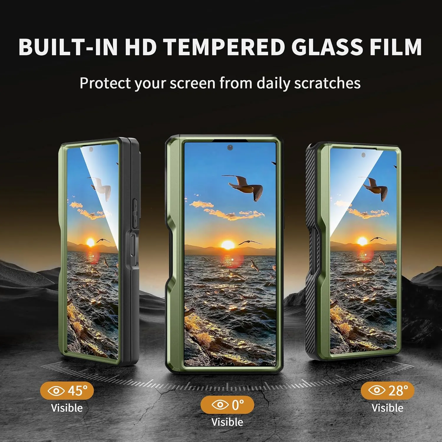 TONGATE for Z Fold 6 Case, [with S Pen Slot & Hinge Protection] [Tempered Glass Screen Protector] Full-Body Military Drop Phone Cases for Samsung Galaxy Z Fold 6 Case with Kickstand & Belt Clip, Green