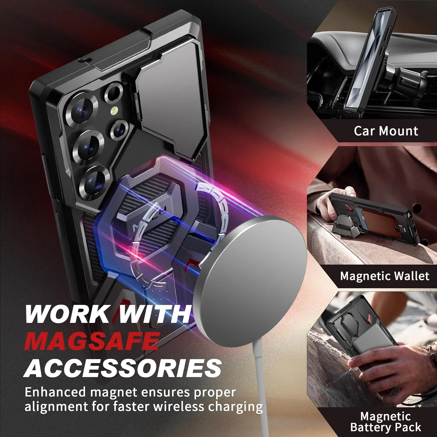 TONGATE Magnetic for Samsung Galaxy S25 Ultra Case with Privacy Screen Protector, [Compatible with MagSafe][Camera Protective Cover][Military-Grade Protection] Ring Stand Phone Case S25 Ultra, Black