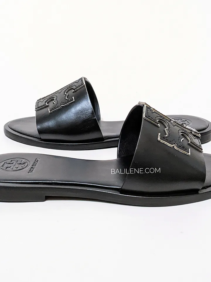 Tory Burch Ines Slide Calf Leather Metallic Black