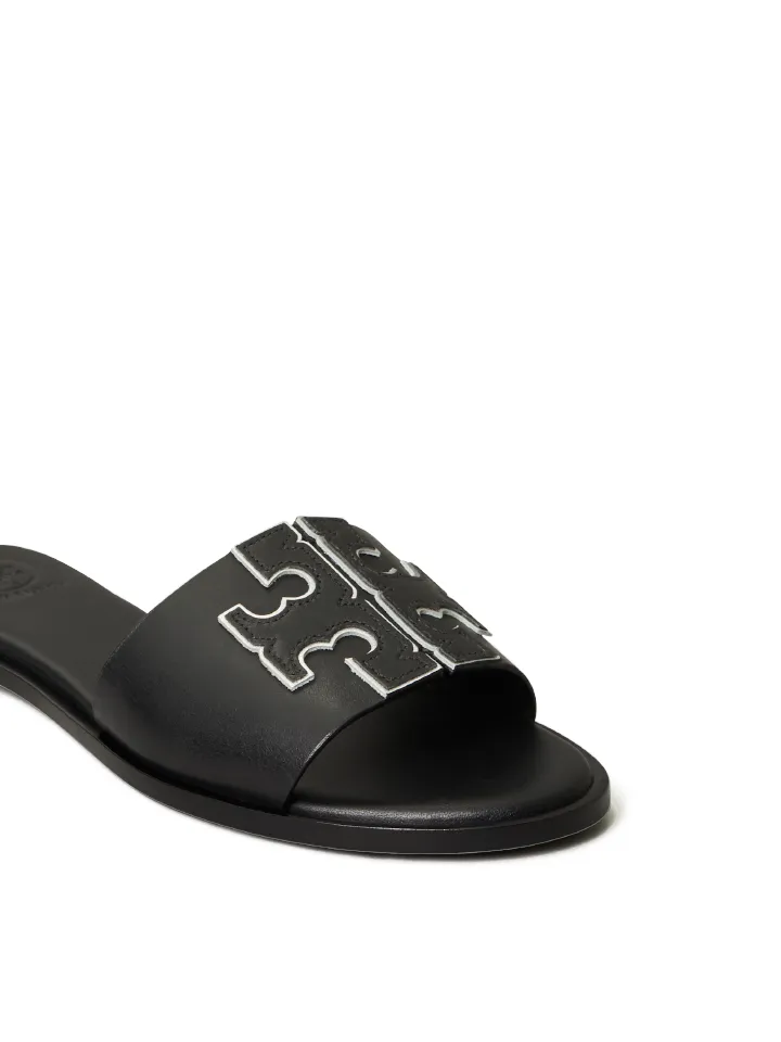 Tory Burch Ines Slide Calf Leather Metallic Black