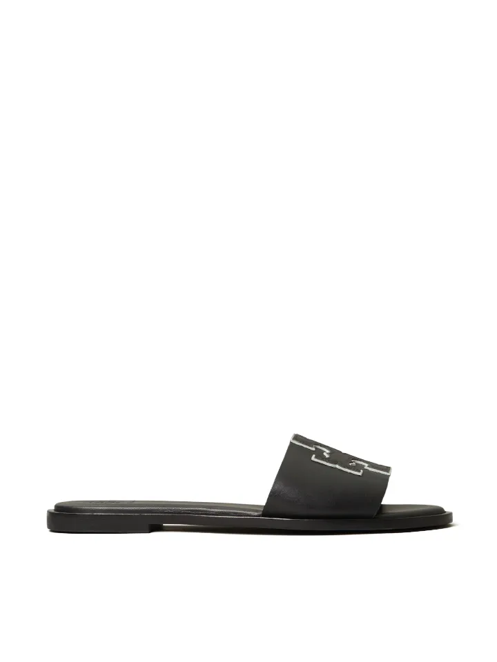 Tory Burch Ines Slide Calf Leather Metallic Black