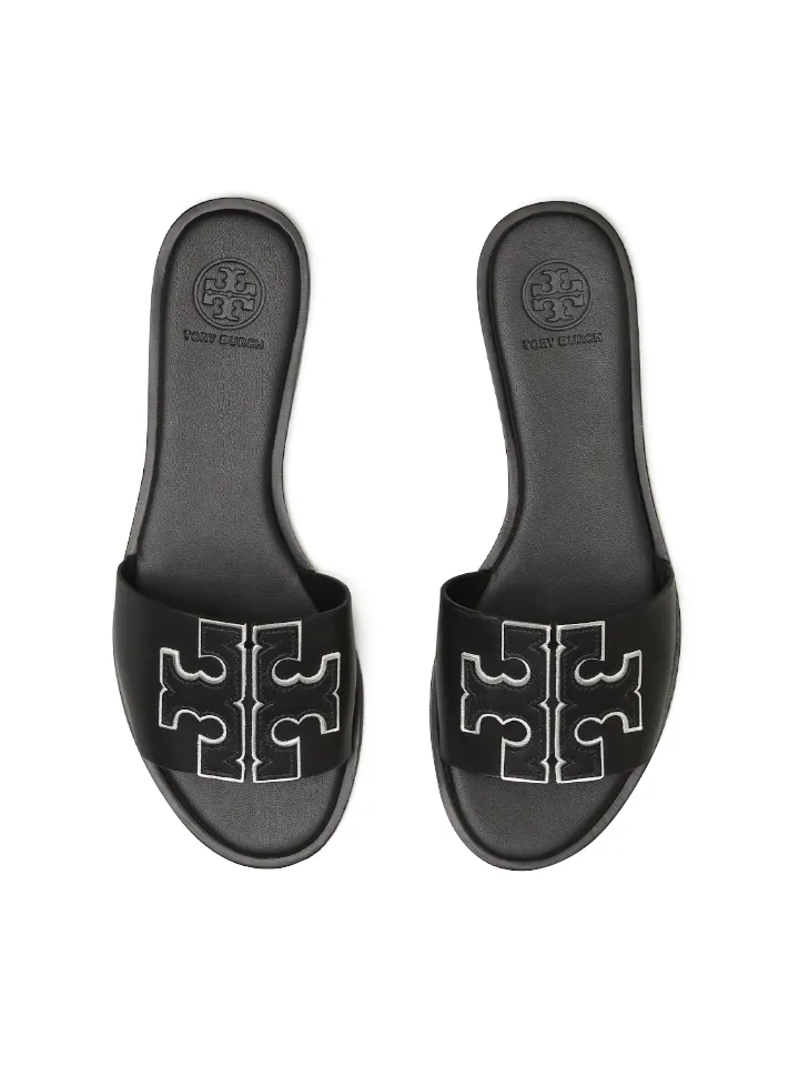Tory Burch Ines Slide Calf Leather Metallic Black