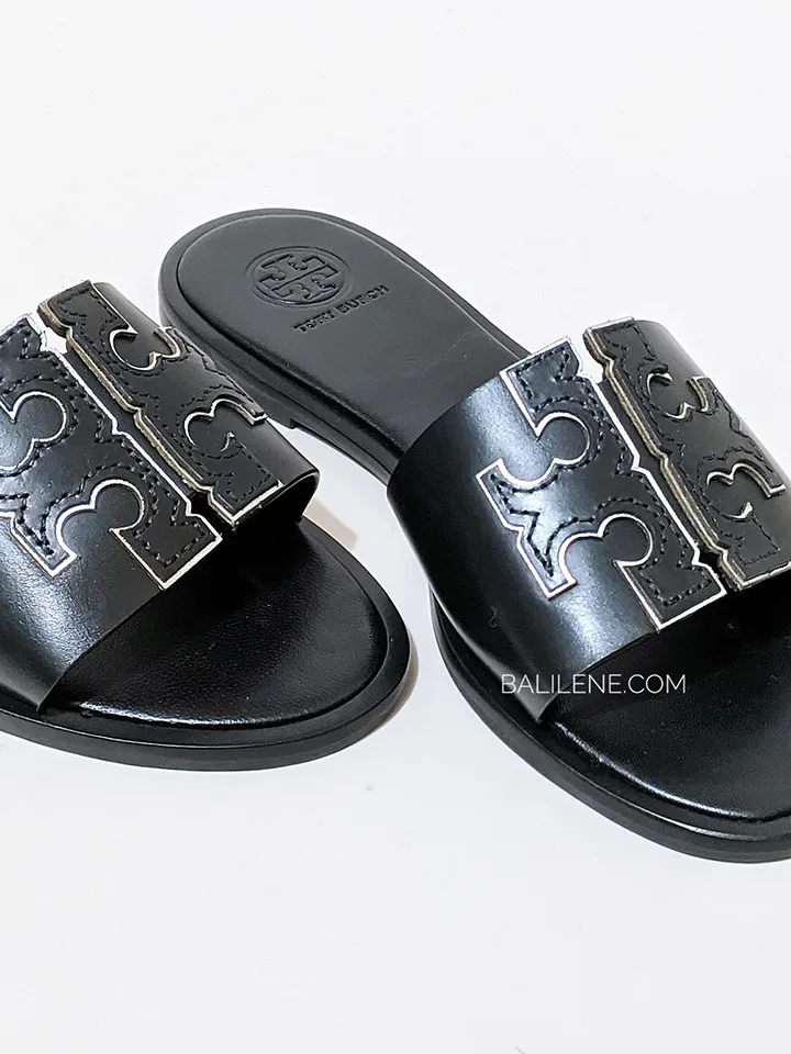 Tory Burch Ines Slide Calf Leather Metallic Black