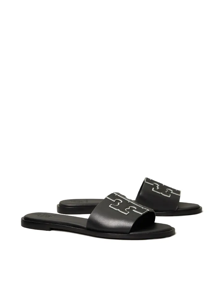 Tory Burch Ines Slide Calf Leather Metallic Black