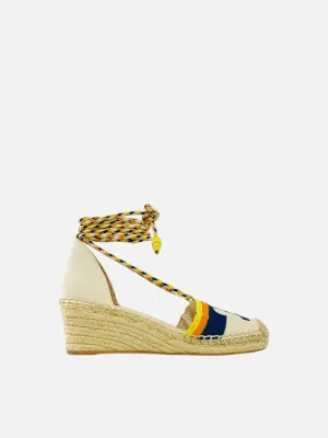 TORY BURCH Laguna Espadrille Beige Multicolor Wedges 36