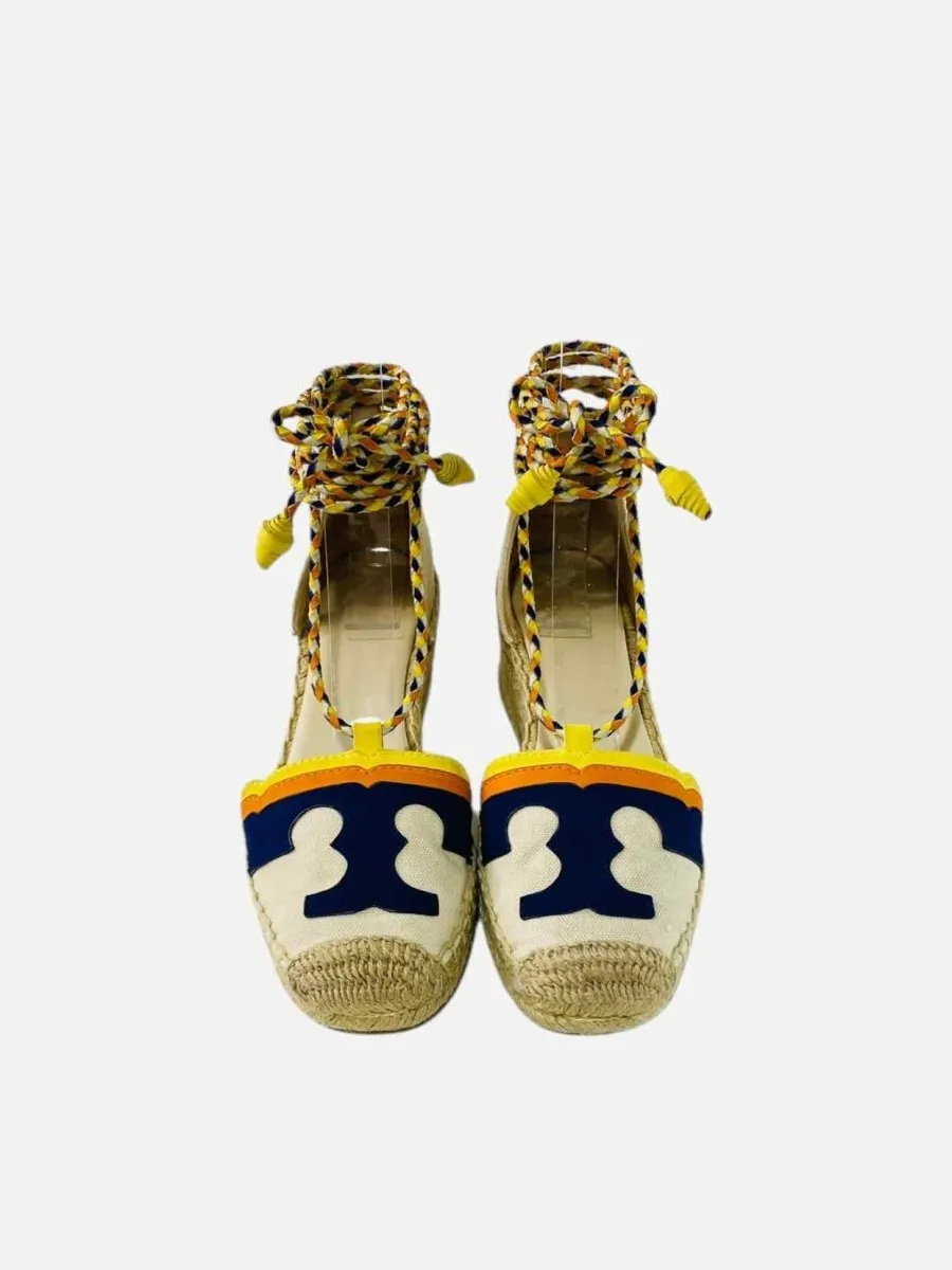 TORY BURCH Laguna Espadrille Beige Multicolor Wedges 36