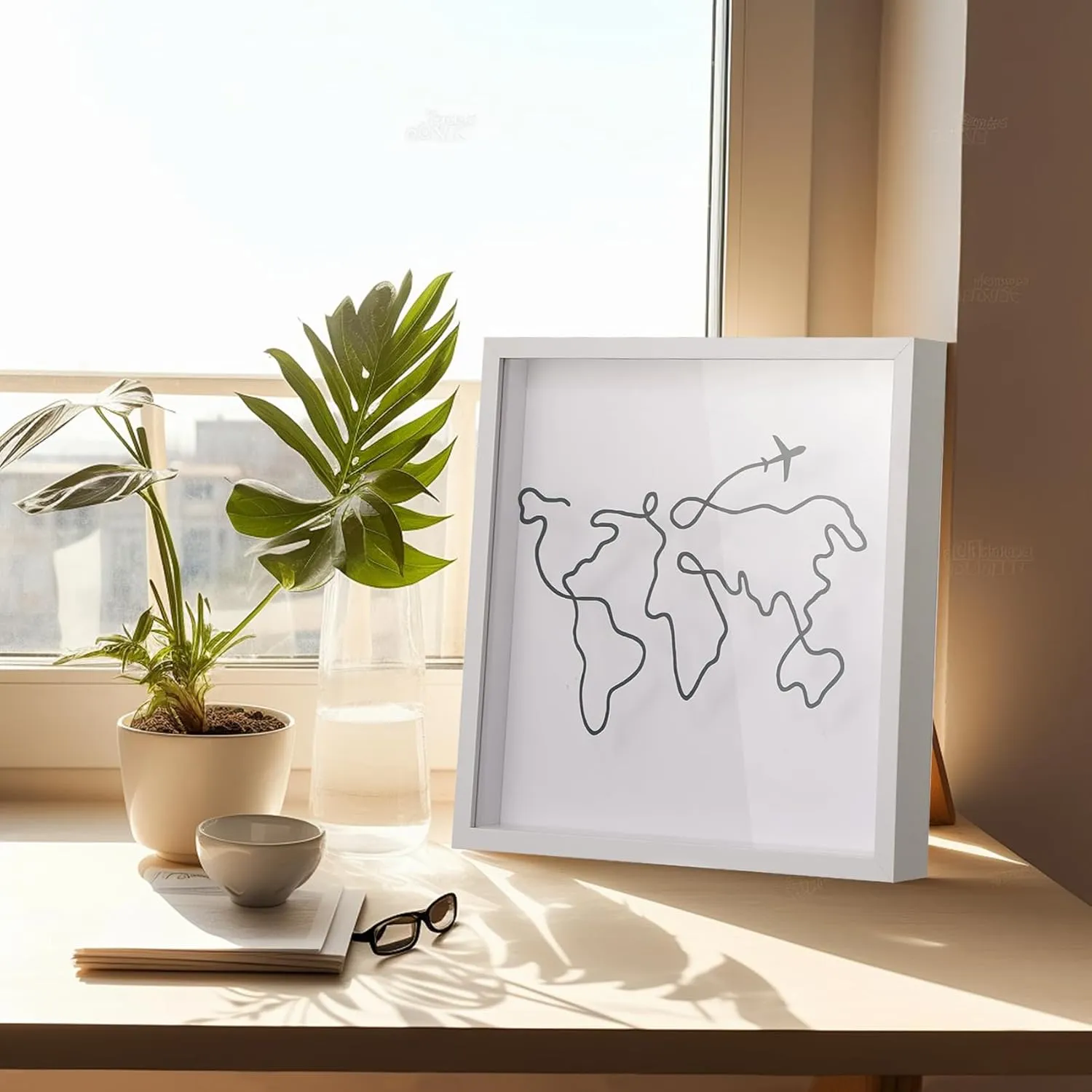 Travel Adventure Archive Shadow Box For Memories,8&12Inch Concert Travel Ticket Stub Memory Top Loading Shadow Keepsake Box With Slot On Top,life In a Shadow Box Travel Frame (White, 8x8)