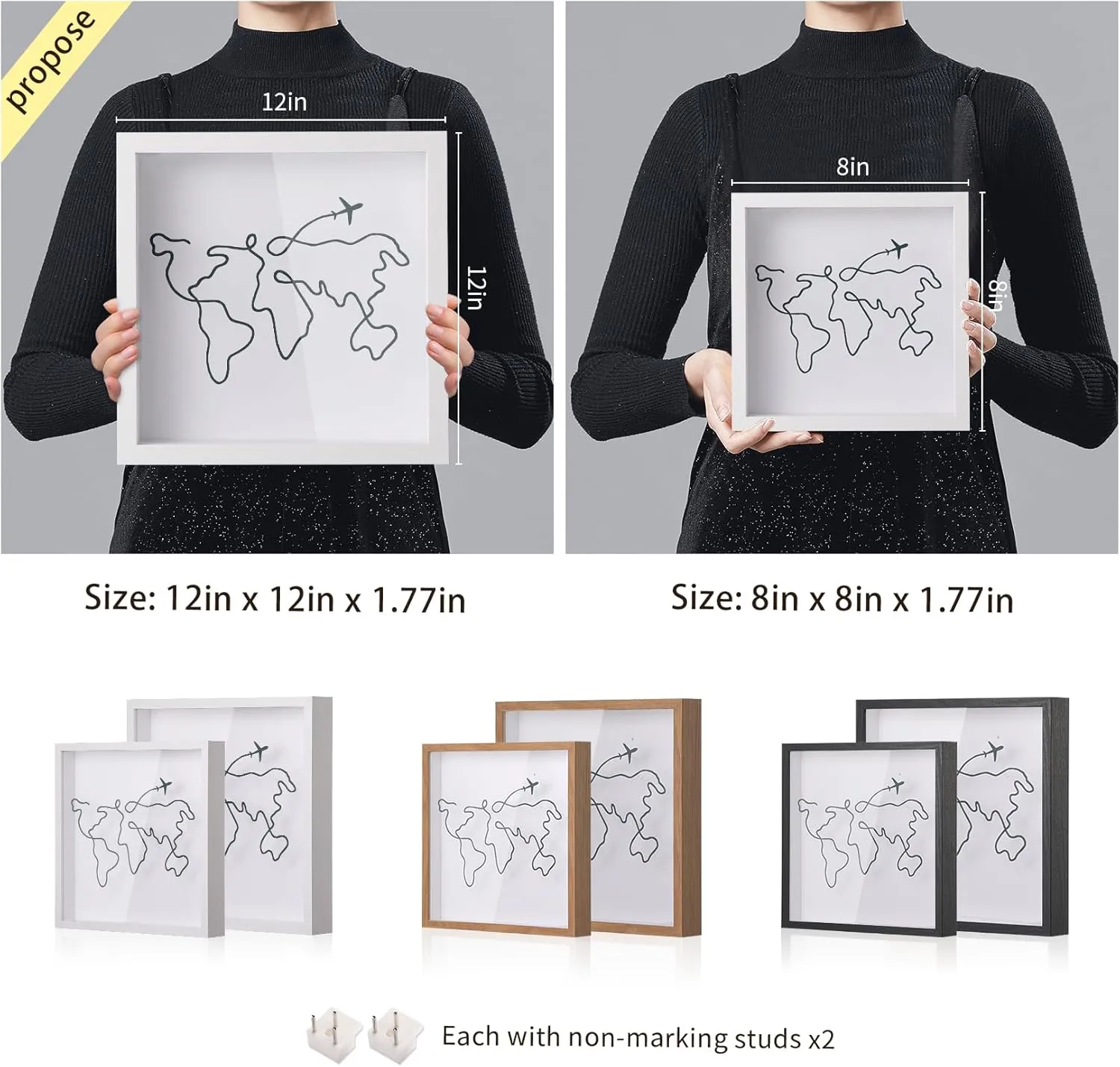 Travel Adventure Archive Shadow Box For Memories,8&12Inch Concert Travel Ticket Stub Memory Top Loading Shadow Keepsake Box With Slot On Top,life In a Shadow Box Travel Frame (White, 8x8)