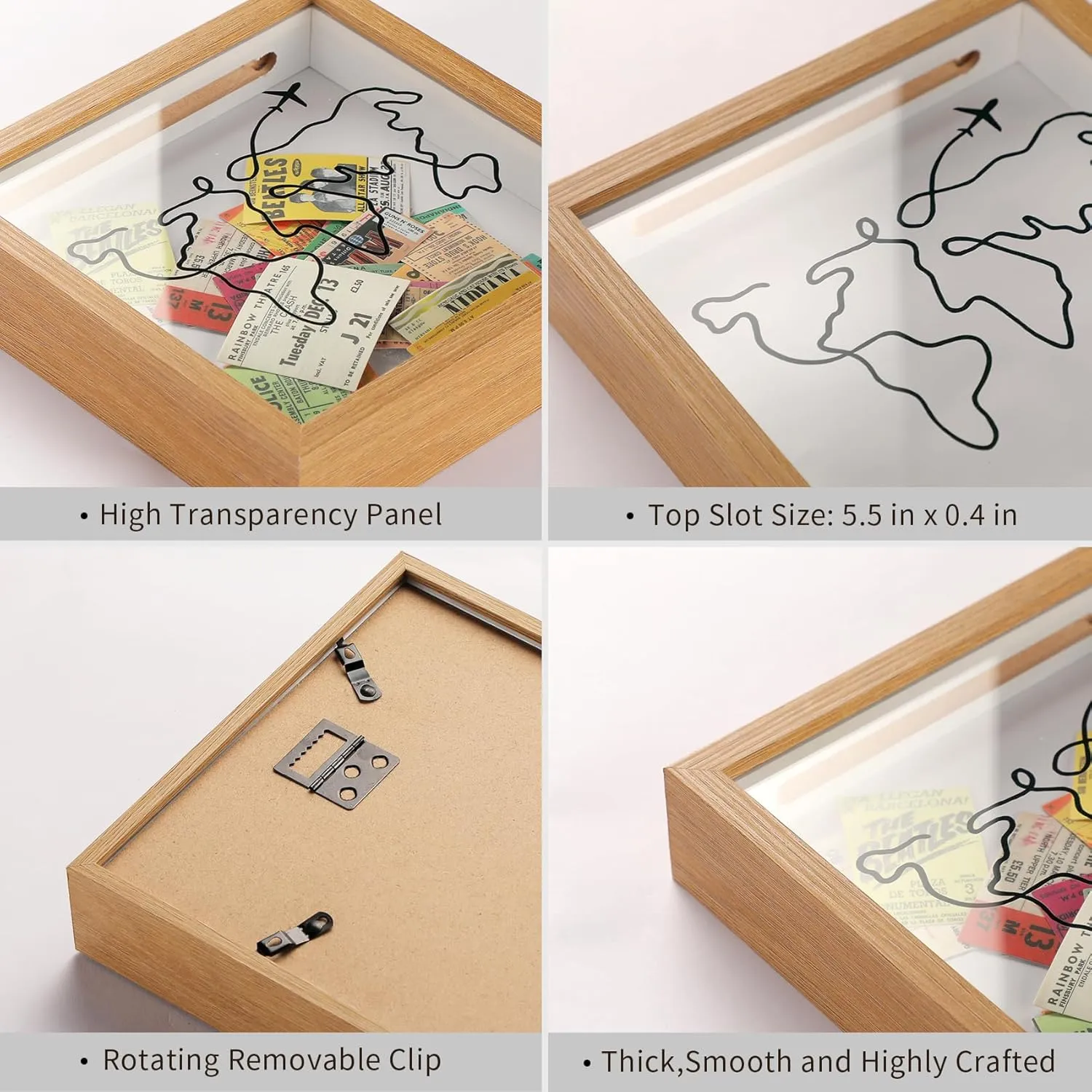 Travel Adventure Archive Shadow Box for Memories,8&12Inch Concert Travel Ticket Stub Memory Top Loading Shadow Keepsake Box with Slot On Top,Life in a Shadow Box Travel Gift Frame(Brown, 8x8)