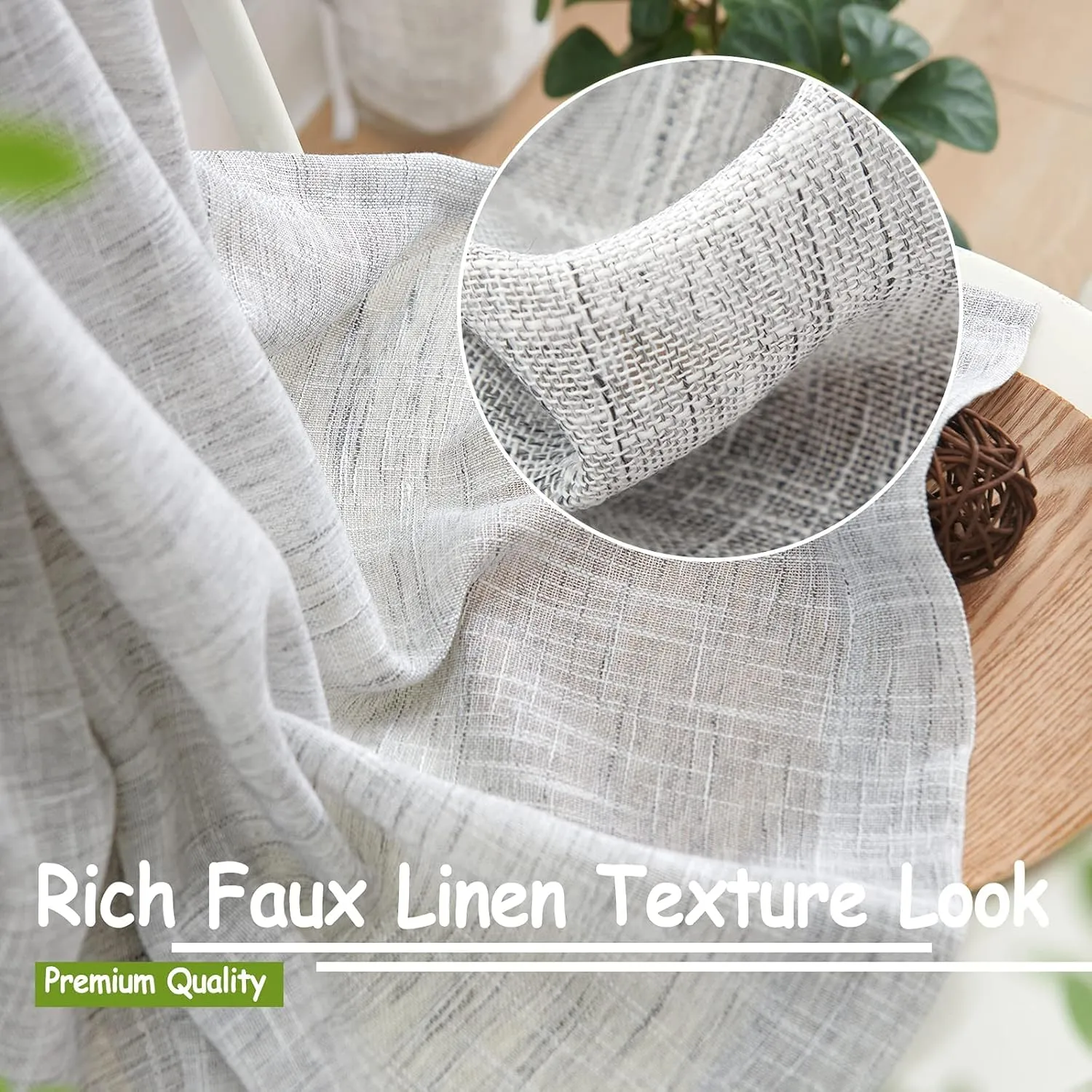 Treatmentex Grey Semi Sheer Curtains for Living Room 84 inch Long Linen Textured Sheer Window Panels for Bedroom Light Filtering Rustic Curtain Drapes Grommet Top 52" W 2 Panels