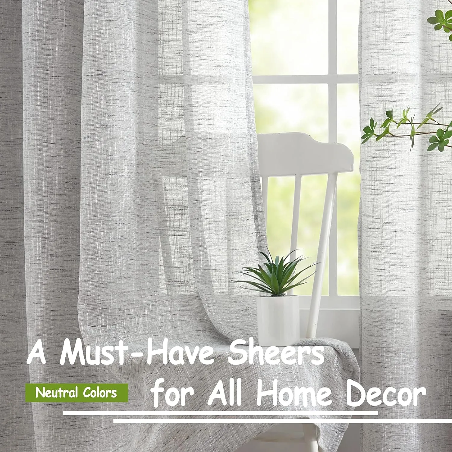 Treatmentex Grey Semi Sheer Curtains for Living Room 84 inch Long Linen Textured Sheer Window Panels for Bedroom Light Filtering Rustic Curtain Drapes Grommet Top 52" W 2 Panels