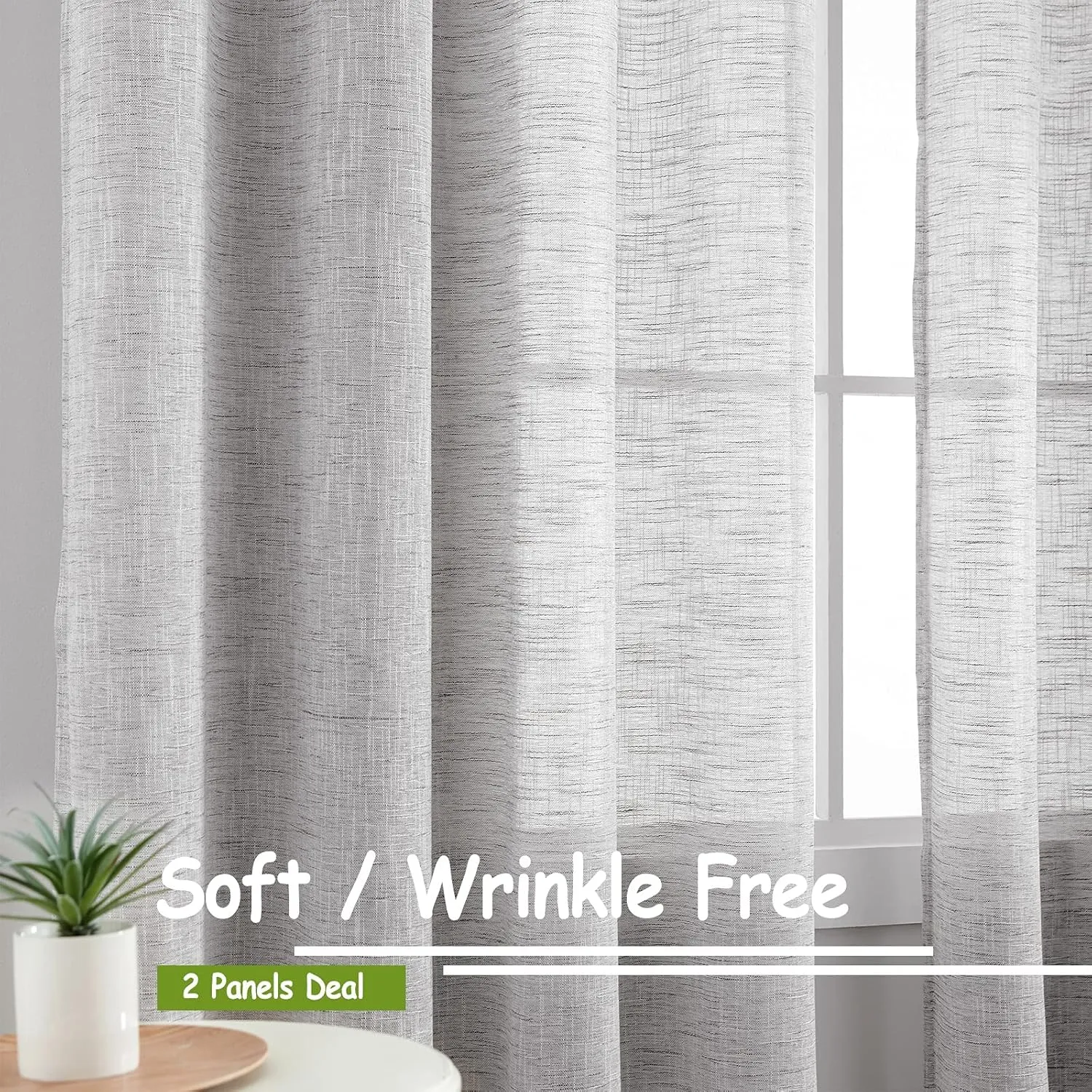 Treatmentex Grey Semi Sheer Curtains for Living Room 84 inch Long Linen Textured Sheer Window Panels for Bedroom Light Filtering Rustic Curtain Drapes Grommet Top 52" W 2 Panels