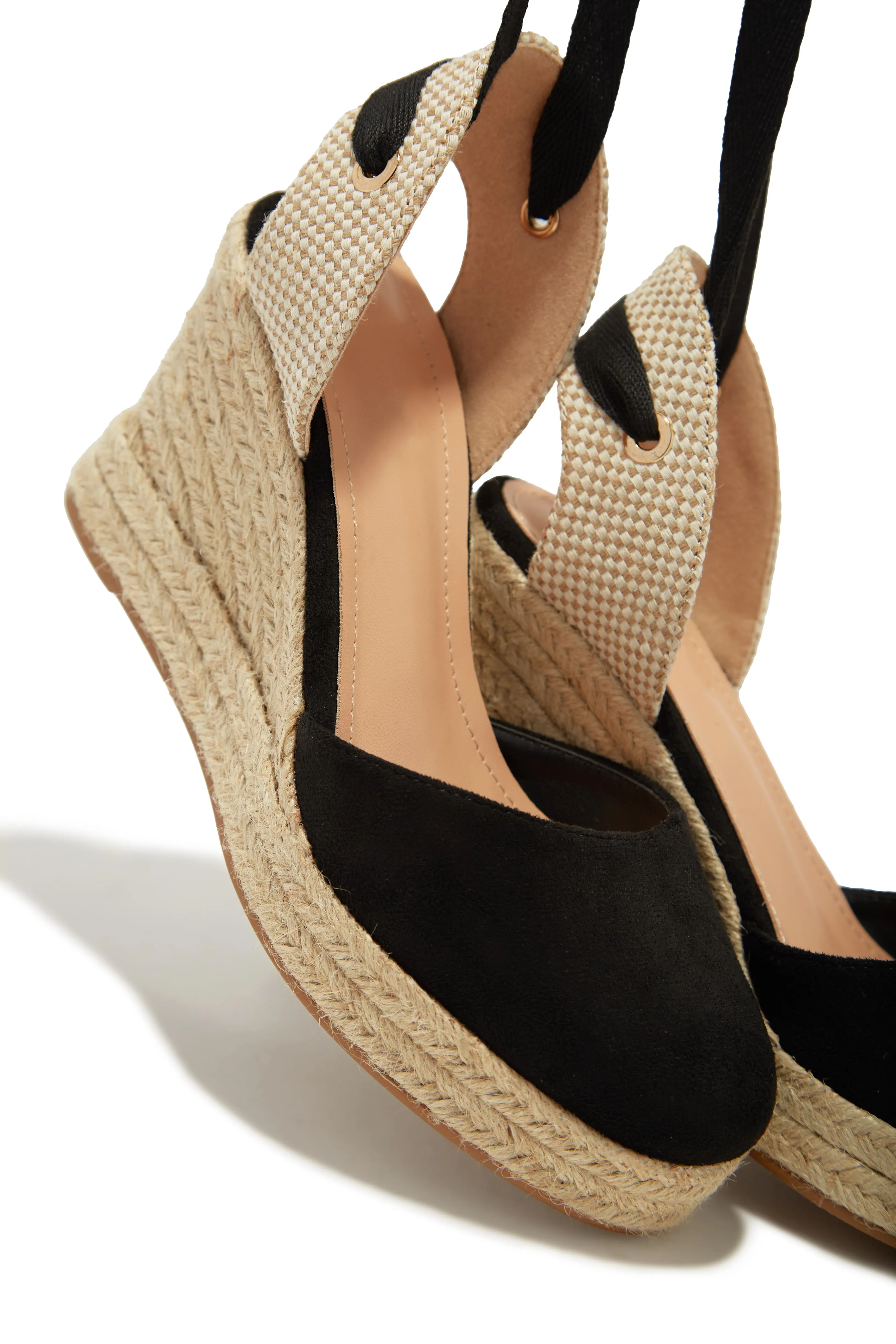 Tropical Vacay Lace Up Platform Espadrille Wedges - Black