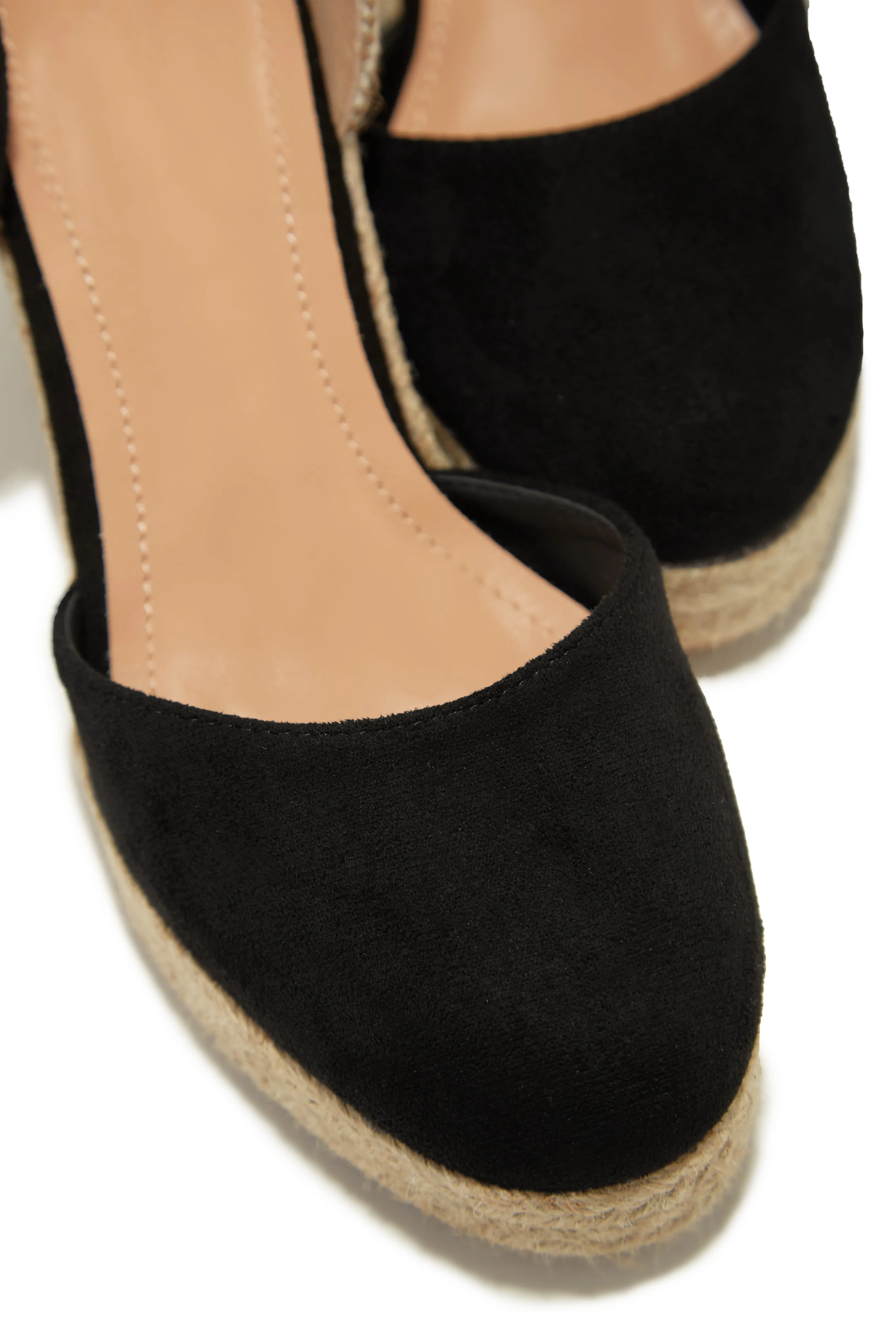 Tropical Vacay Lace Up Platform Espadrille Wedges - Black