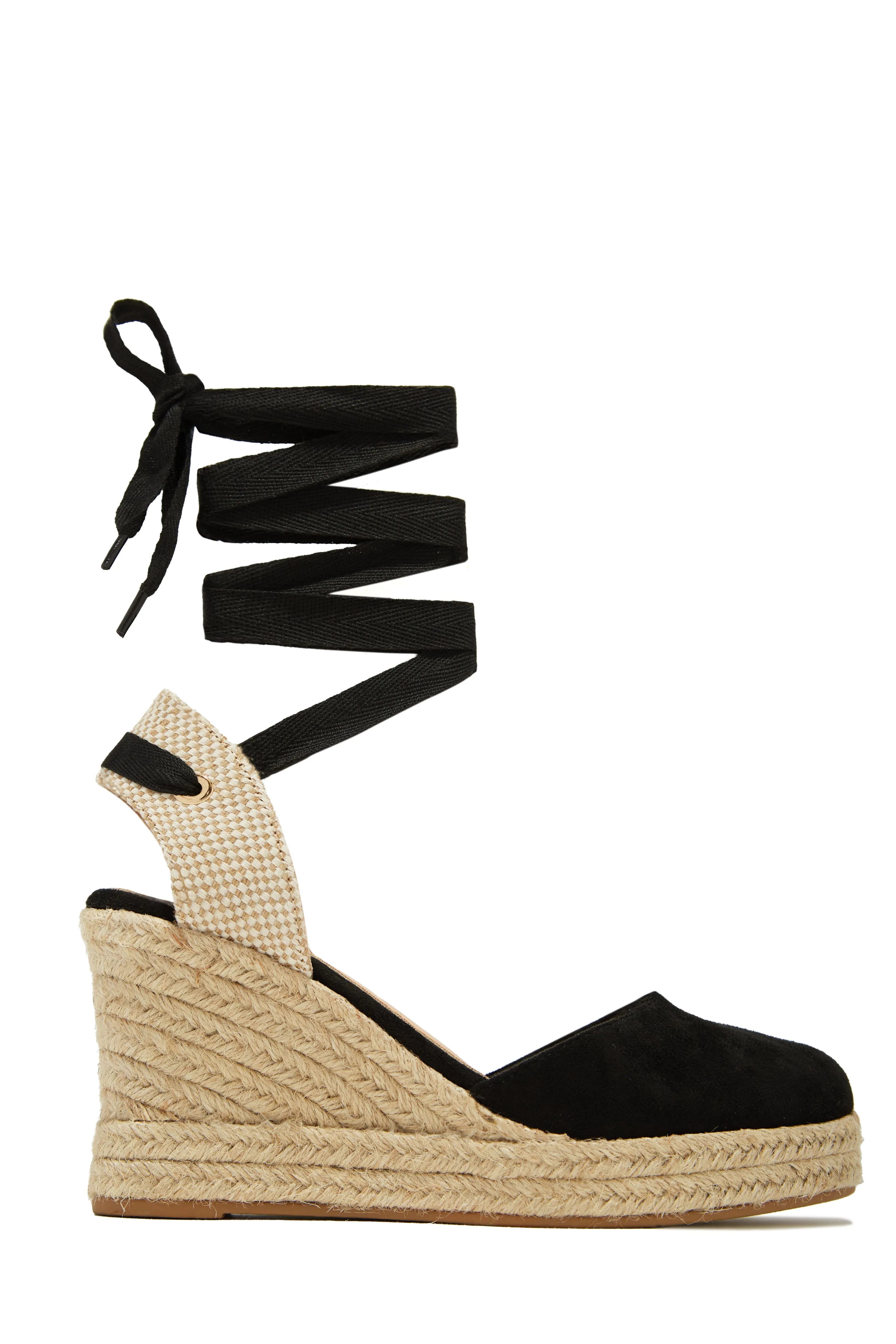 Tropical Vacay Lace Up Platform Espadrille Wedges - Black