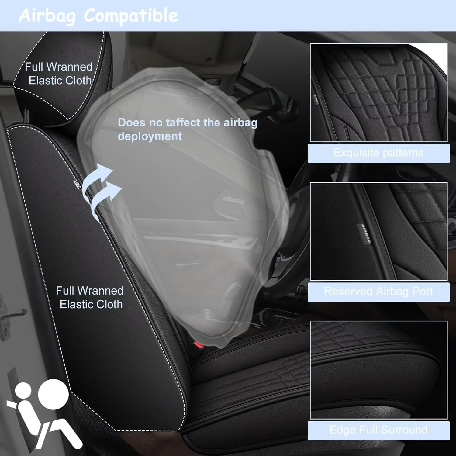TTX LIGHTING 2 Front Seat Covers Fit for Jeep Patriot 2010-2017 Automotive Seat Covers Waterproof Faux Leather Seat Cushions Protector Compatible with Airbag(2 Seats,Black)