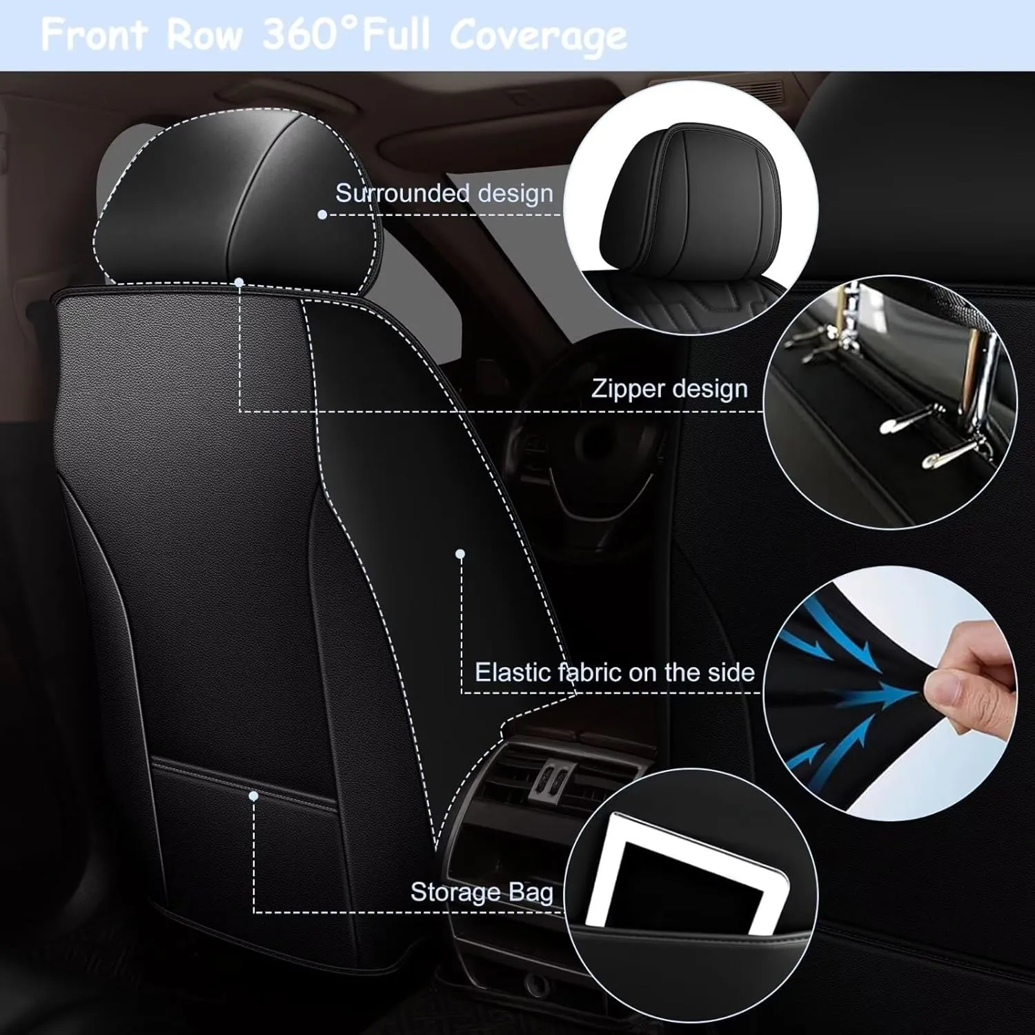 TTX LIGHTING 2 Front Seat Covers Fit for Jeep Patriot 2010-2017 Automotive Seat Covers Waterproof Faux Leather Seat Cushions Protector Compatible with Airbag(2 Seats,Black)