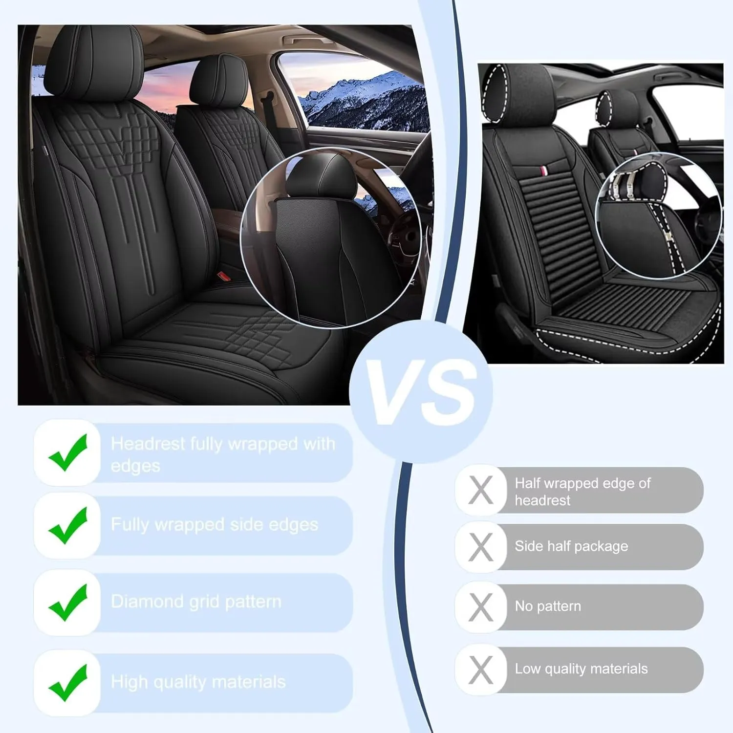 TTX LIGHTING 2 Front Seat Covers Fit for Jeep Patriot 2010-2017 Automotive Seat Covers Waterproof Faux Leather Seat Cushions Protector Compatible with Airbag(2 Seats,Black)