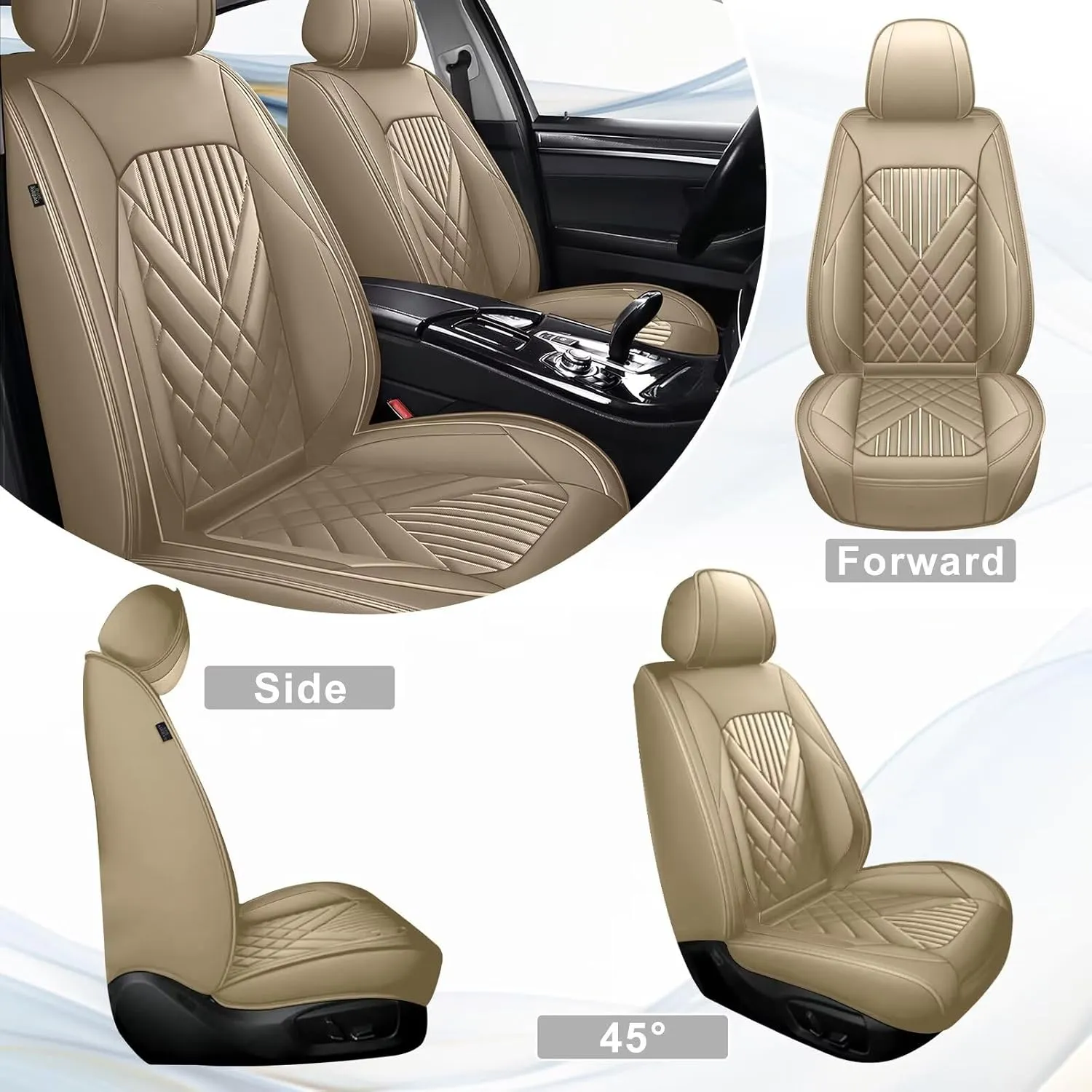TTX LIGHTING 2PCS Car Seat Covers Fit for Jeep Gladiator 2020-2024 2025 Front Seat Covers Waterproof Faux Leather Automotive Seat Protectors Cushions with Airbag Compatible(2 Front Seat,Beige)