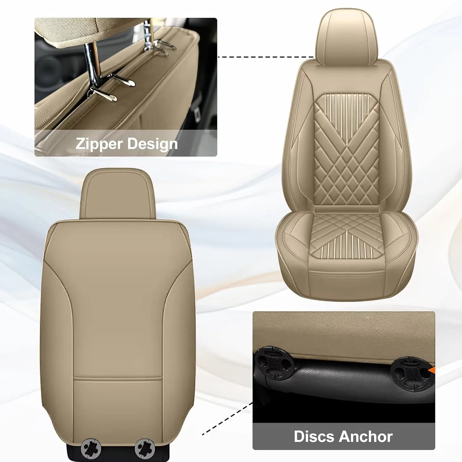 TTX LIGHTING 2PCS Car Seat Covers Fit for Jeep Gladiator 2020-2024 2025 Front Seat Covers Waterproof Faux Leather Automotive Seat Protectors Cushions with Airbag Compatible(2 Front Seat,Beige)