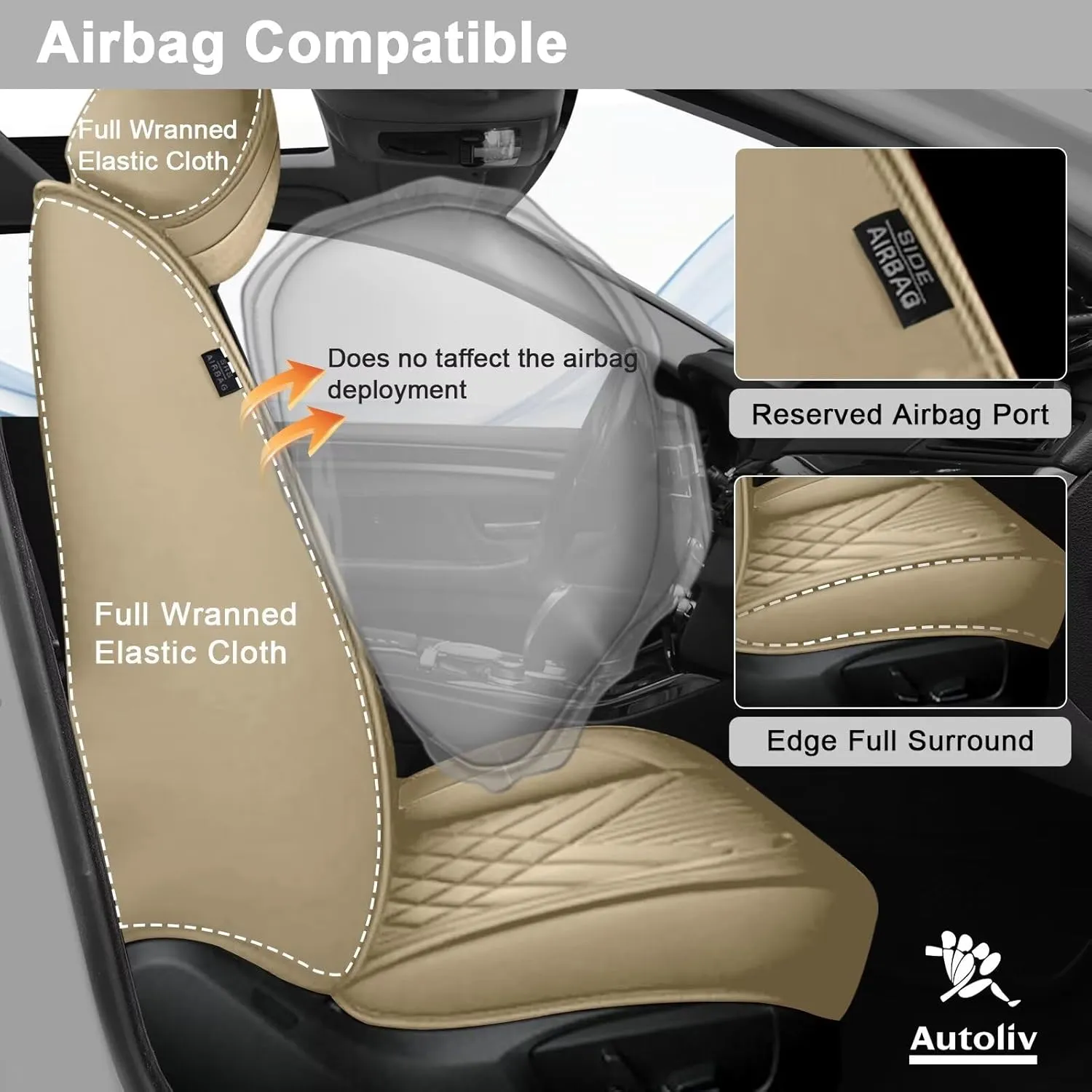 TTX LIGHTING 2PCS Car Seat Covers Fit for Jeep Gladiator 2020-2024 2025 Front Seat Covers Waterproof Faux Leather Automotive Seat Protectors Cushions with Airbag Compatible(2 Front Seat,Beige)