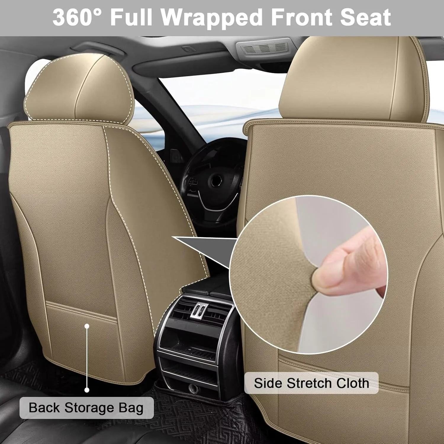TTX LIGHTING 2PCS Car Seat Covers Fit for Jeep Gladiator 2020-2024 2025 Front Seat Covers Waterproof Faux Leather Automotive Seat Protectors Cushions with Airbag Compatible(2 Front Seat,Beige)