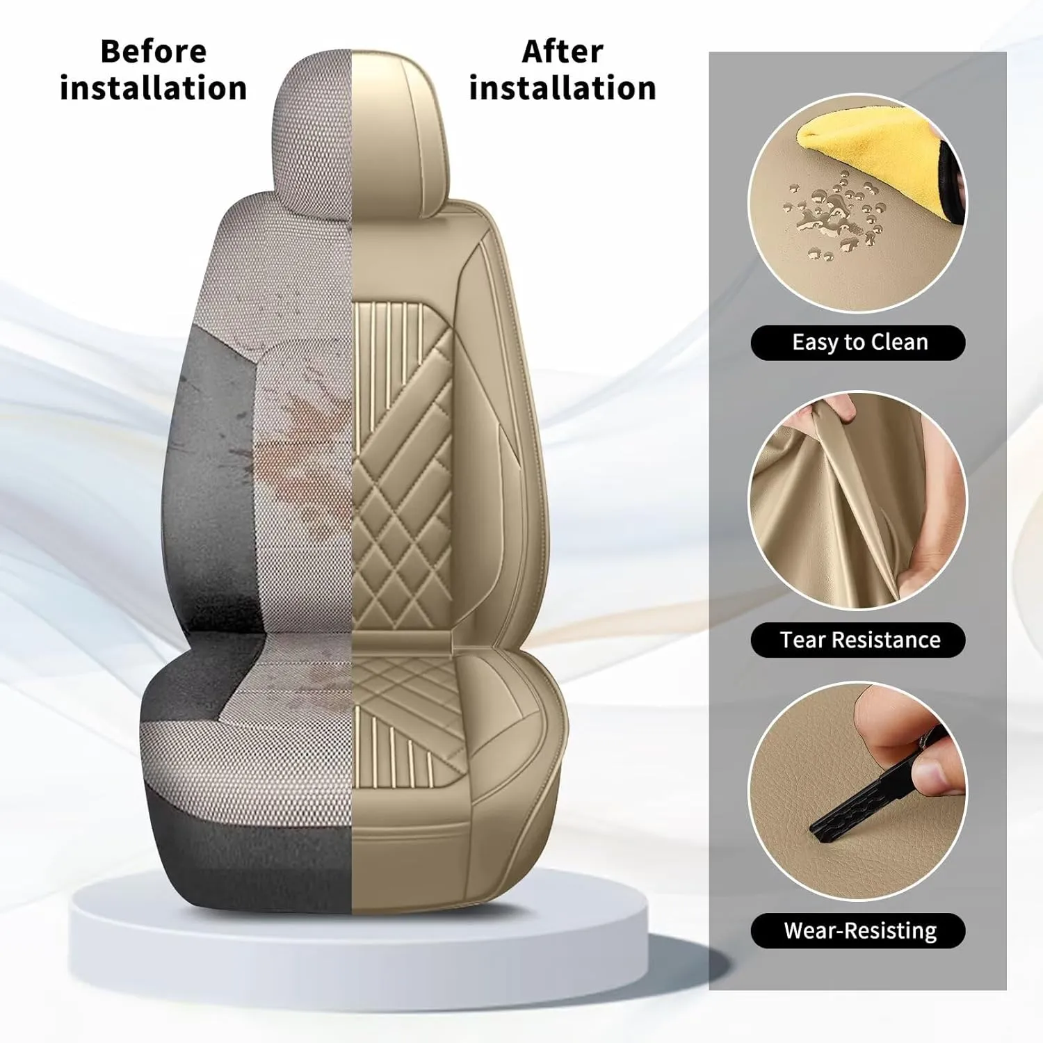 TTX LIGHTING Seat Covers Fit for Jeep Renegade 2015-2023 Full Set Car Seat Covers Waterproof Faux Leather Automotive Seat Protectors Cushion with Airbag Compatible(5 Seat,Beige)