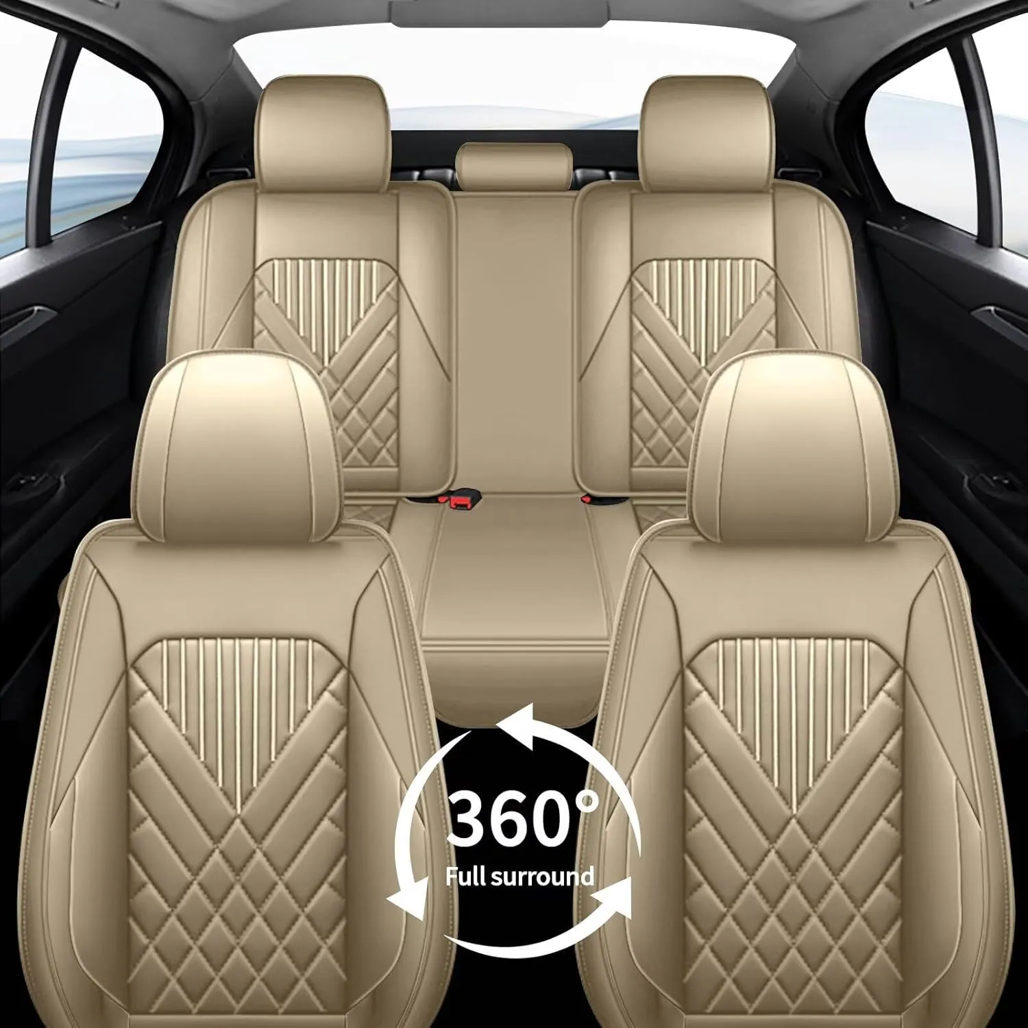 TTX LIGHTING Seat Covers Fit for Jeep Renegade 2015-2023 Full Set Car Seat Covers Waterproof Faux Leather Automotive Seat Protectors Cushion with Airbag Compatible(5 Seat,Beige)