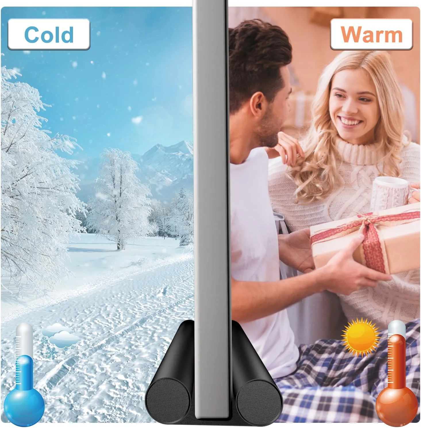 Twin Door Stoppers - 36" Cuttable Gap Filler, Reduces Cold Air, Light & Noise - Fits 30" to 36" Doors - Black Weather Stripping