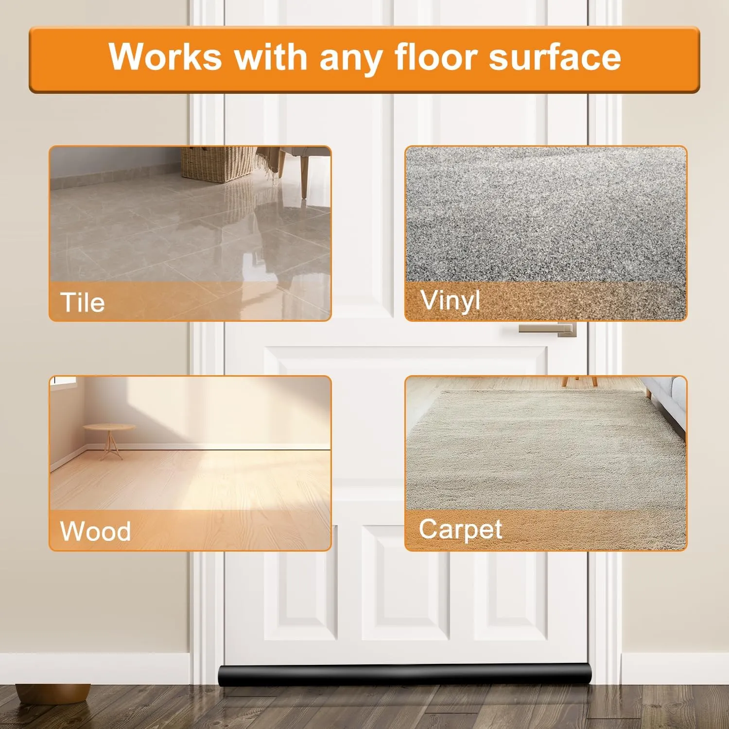 Twin Door Stoppers - 36" Cuttable Gap Filler, Reduces Cold Air, Light & Noise - Fits 30" to 36" Doors - Black Weather Stripping
