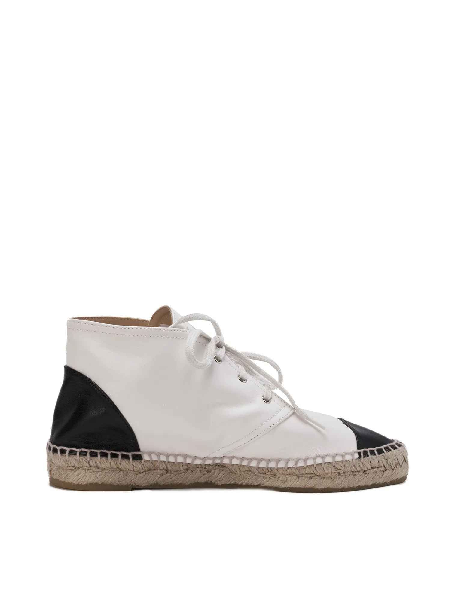 Two-Tone Lambskin Espadrille Sneakers - White / Black