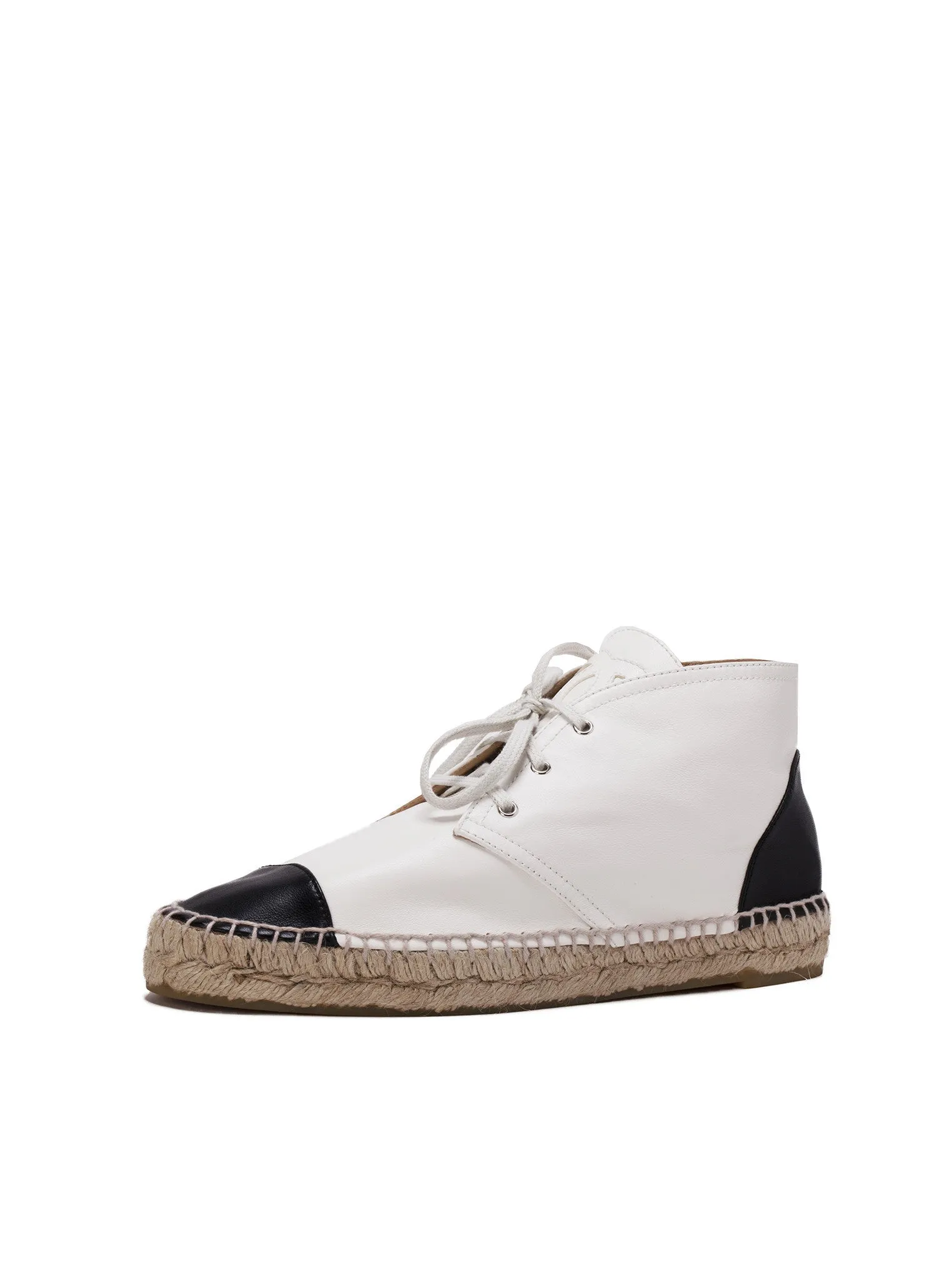 Two-Tone Lambskin Espadrille Sneakers - White / Black