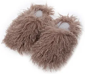 Unisex Fuzzy Faux Fur Slippers, Women's Fluffy Long Hair Sheep Faux Fur Slip on Slides, Girls Luxury Big Fluffy Outdoor Flat Slippers, Long Curly Hair Non-Slip Warm Home Slide Shoes