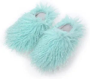 Unisex Fuzzy Faux Fur Slippers, Women's Fluffy Long Hair Sheep Faux Fur Slip on Slides, Girls Luxury Big Fluffy Outdoor Flat Slippers, Long Curly Hair Non-Slip Warm Home Slide Shoes