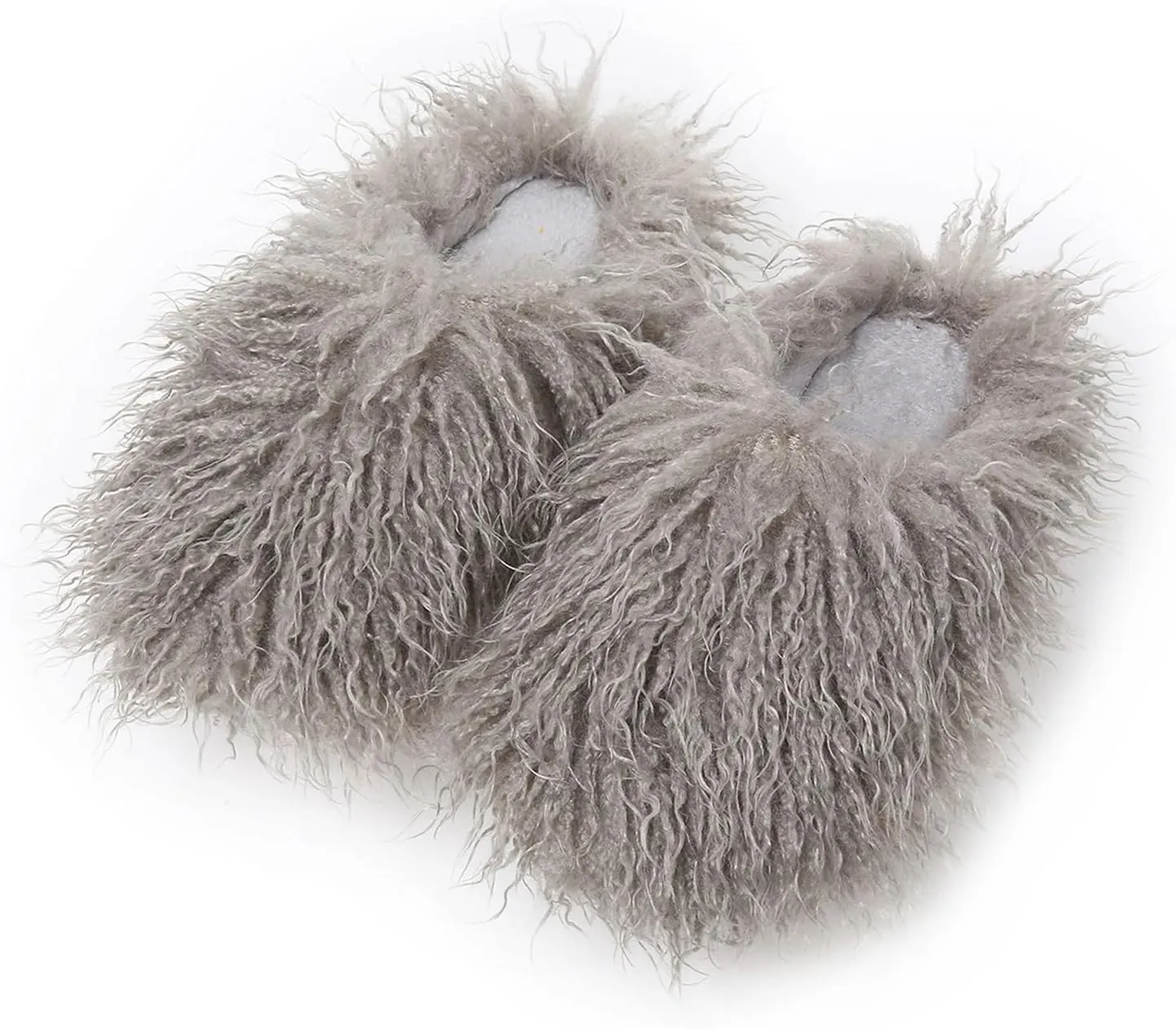 Unisex Fuzzy Faux Fur Slippers, Women's Fluffy Long Hair Sheep Faux Fur Slip on Slides, Girls Luxury Big Fluffy Outdoor Flat Slippers, Long Curly Hair Non-Slip Warm Home Slide Shoes