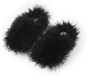 Unisex Fuzzy Faux Fur Slippers, Women's Fluffy Long Hair Sheep Faux Fur Slip on Slides, Girls Luxury Big Fluffy Outdoor Flat Slippers, Long Curly Hair Non-Slip Warm Home Slide Shoes