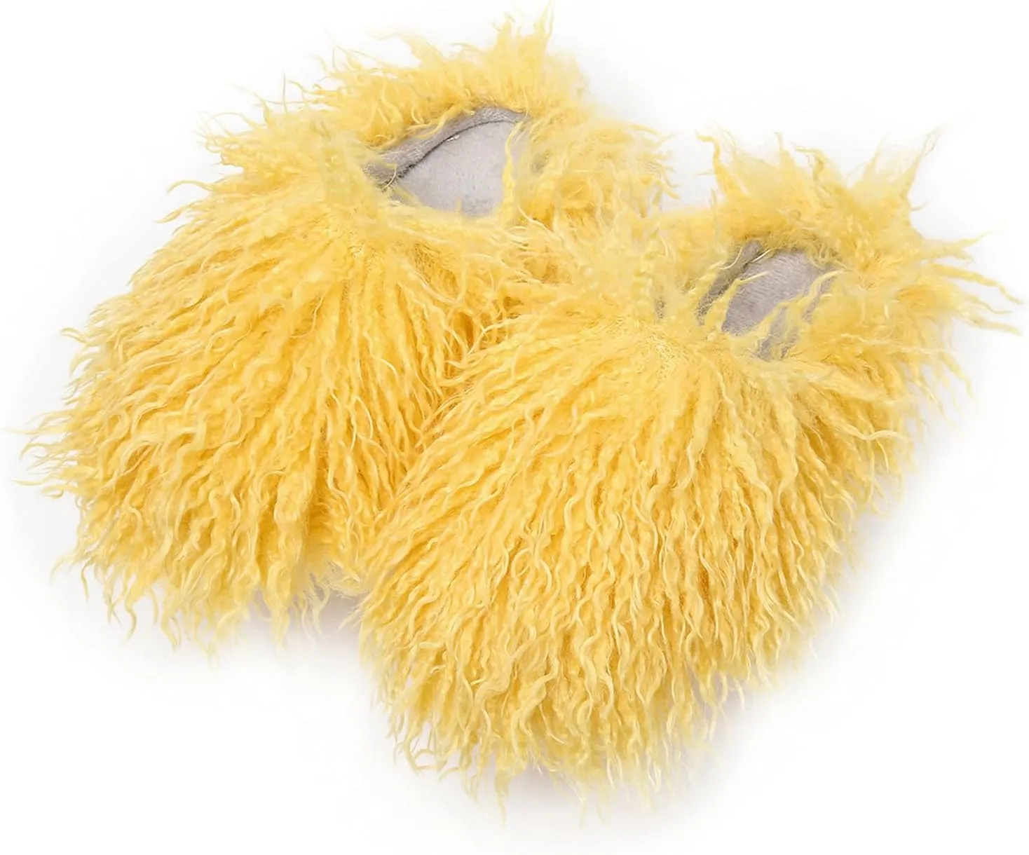 Unisex Fuzzy Faux Fur Slippers, Women's Fluffy Long Hair Sheep Faux Fur Slip on Slides, Girls Luxury Big Fluffy Outdoor Flat Slippers, Long Curly Hair Non-Slip Warm Home Slide Shoes