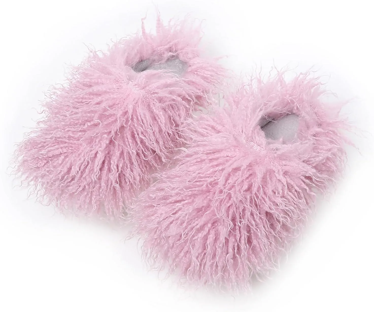 Unisex Fuzzy Faux Fur Slippers, Women's Fluffy Long Hair Sheep Faux Fur Slip on Slides, Girls Luxury Big Fluffy Outdoor Flat Slippers, Long Curly Hair Non-Slip Warm Home Slide Shoes