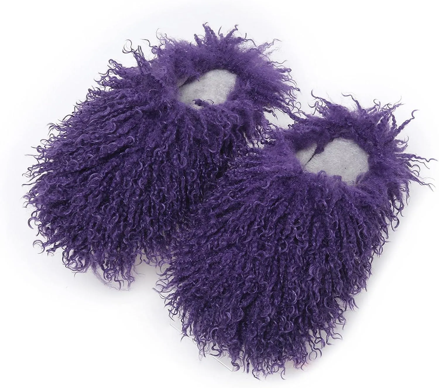 Unisex Fuzzy Faux Fur Slippers, Women's Fluffy Long Hair Sheep Faux Fur Slip on Slides, Girls Luxury Big Fluffy Outdoor Flat Slippers, Long Curly Hair Non-Slip Warm Home Slide Shoes