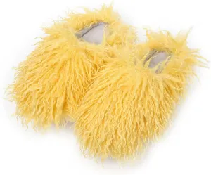 Unisex Fuzzy Faux Fur Slippers, Women's Fluffy Long Hair Sheep Faux Fur Slip on Slides, Girls Luxury Big Fluffy Outdoor Flat Slippers, Long Curly Hair Non-Slip Warm Home Slide Shoes