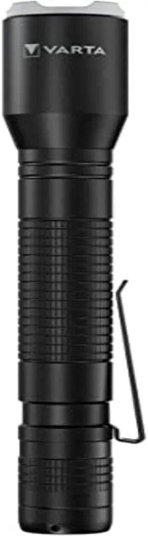 VARTA Aluminium LED Torch with 2X AA Batteries, Aluminium Housing, Textured Handle, Shockproof, 250 Lumen, 70 Metres, 3 Light Modes, Spot to Flow Mode