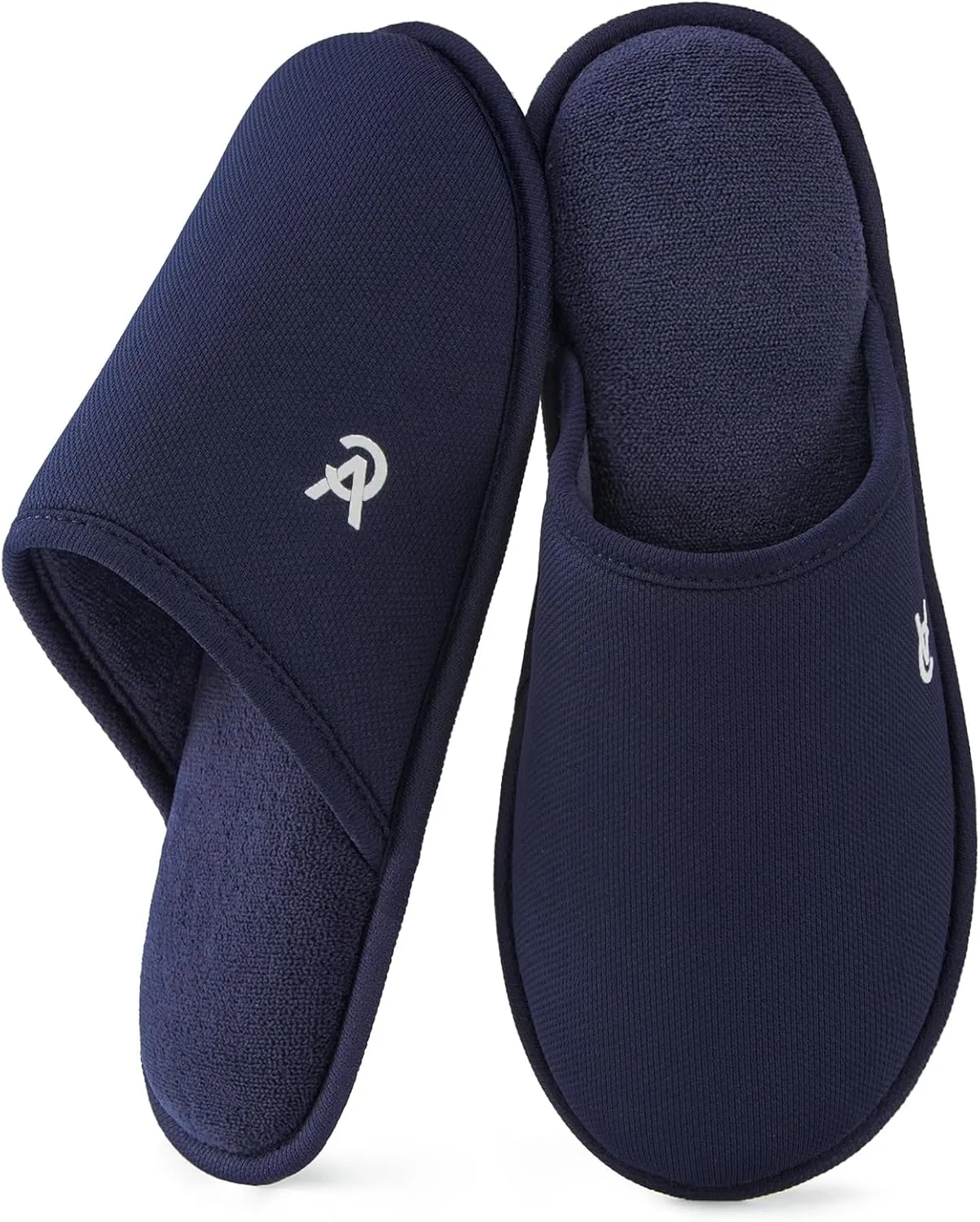 VeraCosy Men's Cozy Scuff Slippers Non-Slip Soft Skin-Friendly Knitted Memory Foam Indoor House Shoes Navy Blue,7-8 US