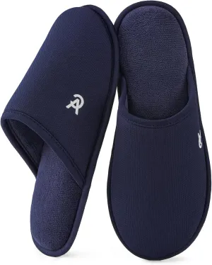 VeraCosy Men's Cozy Scuff Slippers Non-Slip Soft Skin-Friendly Knitted Memory Foam Indoor House Shoes Navy Blue,7-8 US