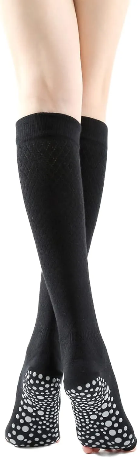 Verdancy Yoga Pilates Toe Socks Toeless Socks with Grips for Women Non Slip Cushioned Knee Highs Over Calf Socks