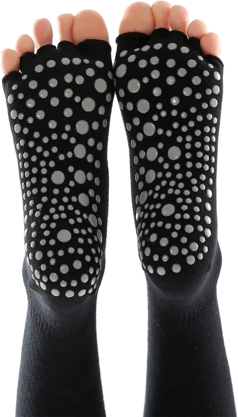 Verdancy Yoga Pilates Toe Socks Toeless Socks with Grips for Women Non Slip Cushioned Knee Highs Over Calf Socks