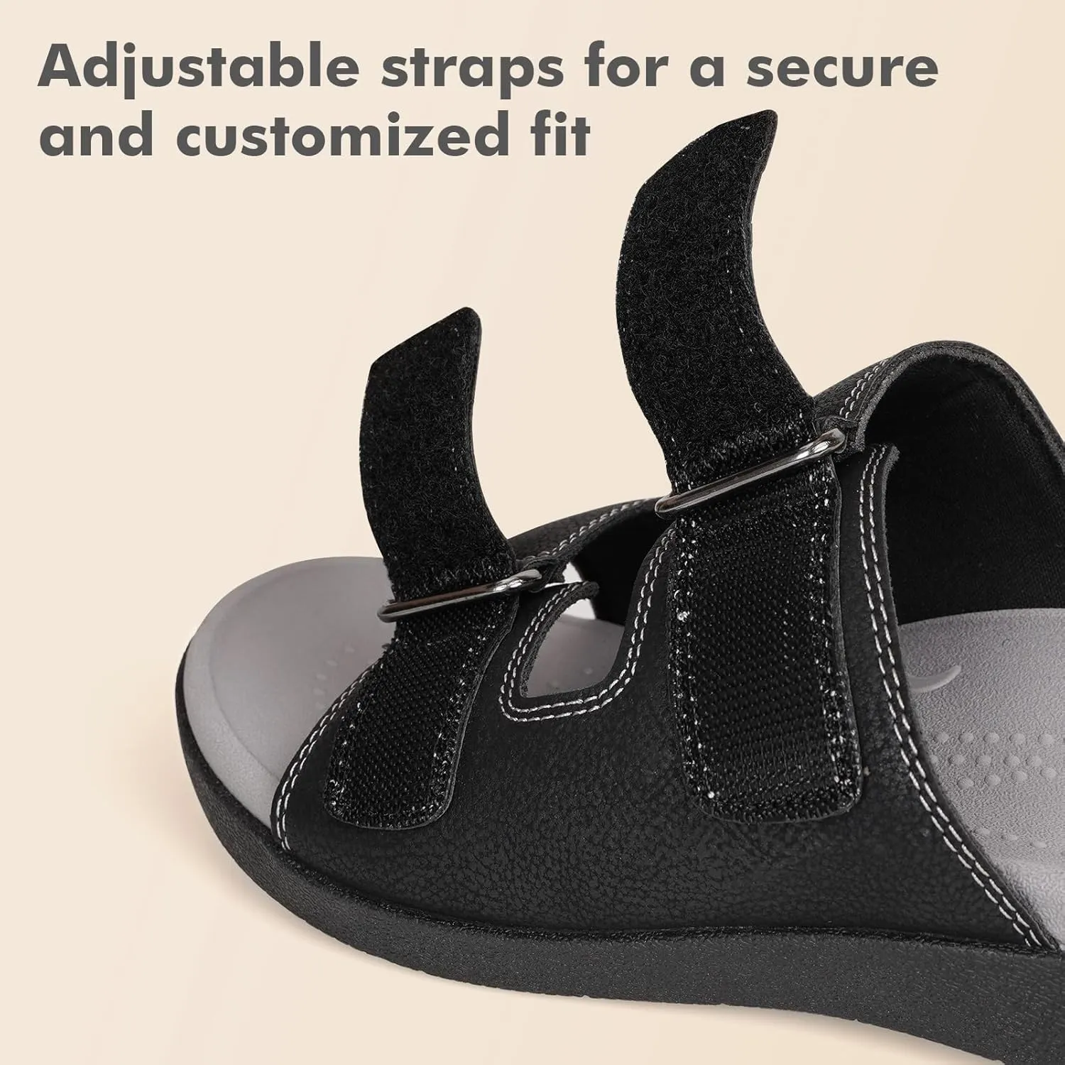 V.Step Orthopedic Slides with Arch Support for Women Men, Adjustable Orthotic Sandals for Plantar Fasciitis Pain Relief Indoor Outdoor Black W9/M8
