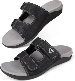 V.Step Orthopedic Slides with Arch Support for Women Men, Adjustable Orthotic Sandals for Plantar Fasciitis Pain Relief Indoor Outdoor Black W9/M8