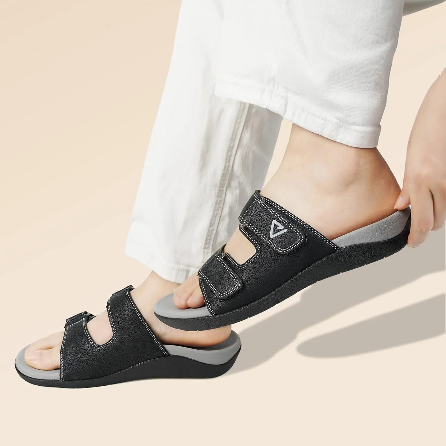 V.Step Orthopedic Slides with Arch Support for Women Men, Adjustable Orthotic Sandals for Plantar Fasciitis Pain Relief Indoor Outdoor Black W9/M8