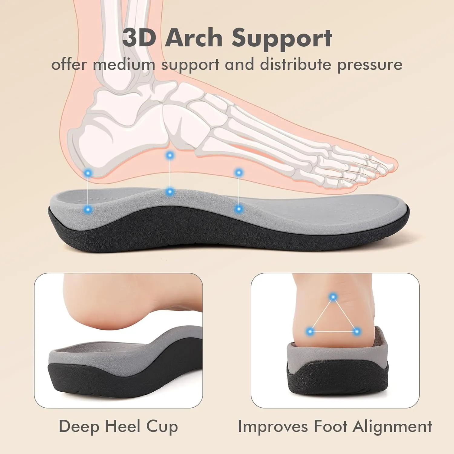 V.Step Orthopedic Slides with Arch Support for Women Men, Adjustable Orthotic Sandals for Plantar Fasciitis Pain Relief Indoor Outdoor Black W9/M8
