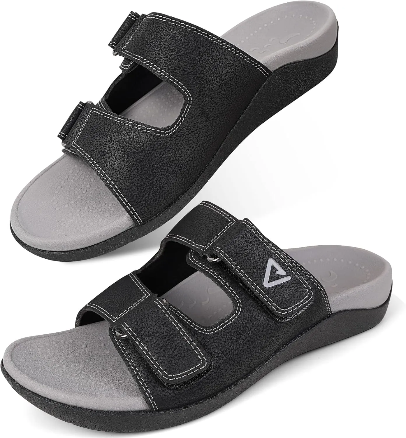 V.Step Orthopedic Slides with Arch Support for Women Men, Adjustable Orthotic Sandals for Plantar Fasciitis Pain Relief Indoor Outdoor Black W9/M8